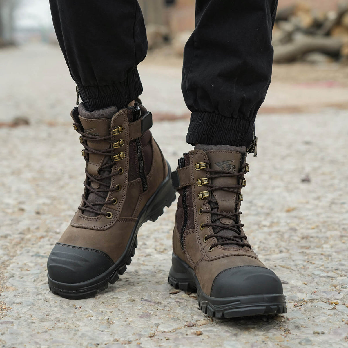 Botas de trabajo Maven para hombre de 8 pulgadas con puntera de acero y cremallera lateral